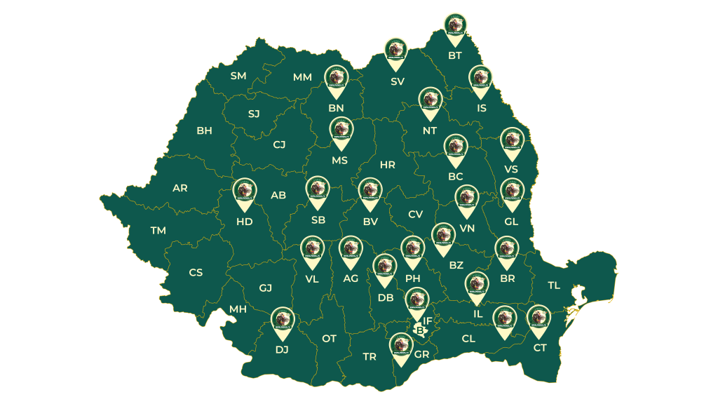 Harta locațiilor magazinelor Penes Curcanul din România.
