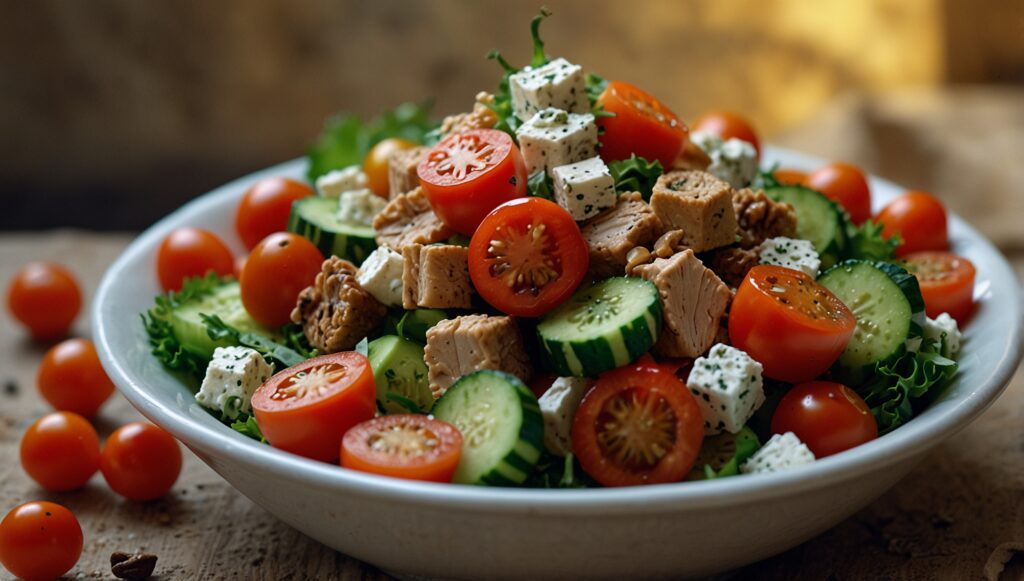 Salată cu brânză, Carne de Curcan și legume proaspete
