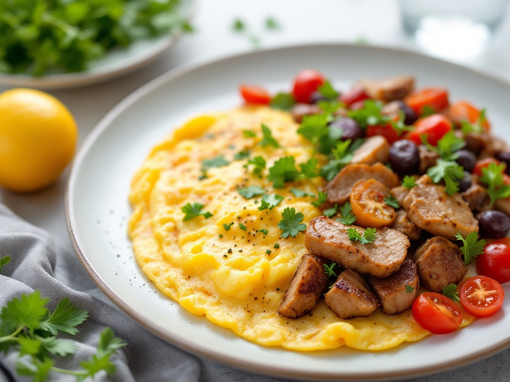 Omletă proteică cu albușuri, Carne de Curcan și legume