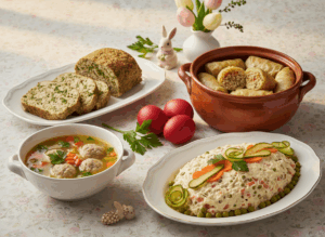 Descoperă rețete românești de Paște reinterpretate cu carne de curcan: drob cu verdeață, sarmale din mix piept și pulpă, ciorbă de perișoare și salată boeuf cu piept de curcan. Tradiție, gust și un meniu mai ușor pentru toată familia.