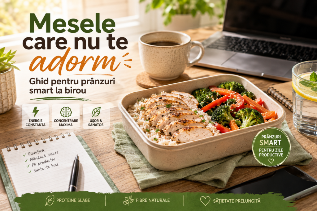 Te simți obosit după masa de prânz la birou? Descoperă ghidul Peneș Curcanul pentru prânzuri smart, idei de meal prep de vară și 5 propuneri de lunchbox care îți mențin energia la cote maxime!