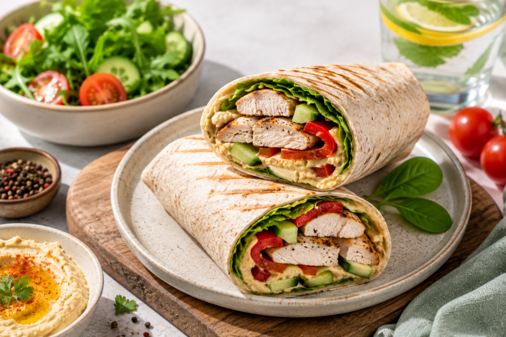Wrap rapid cu curcan și hummus (On-the-go)