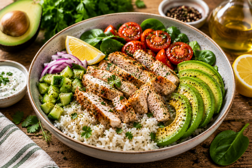 Bowl proteic cu orez, Curcan și Avocado (High Protein Meal)