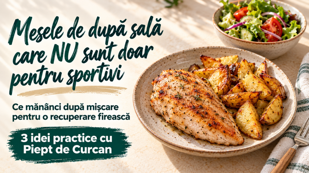 Ce mănânci după sală dacă nu te consideri sportiv? Descoperă cum construiești mese echilibrate cu proteine, carbohidrați și Piept de Curcan, plus 3 idei simple.