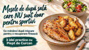 Ce mănânci după sală dacă nu te consideri sportiv? Descoperă cum construiești mese echilibrate cu proteine, carbohidrați și Piept de Curcan, plus 3 idei simple.